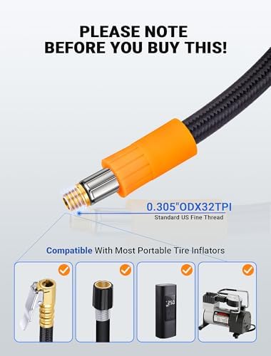 LUMITECO Tire Inflator Hose Adapter with 360-Degree Swivel Tire Air Chuck, 11 Inch Lock On Air Hose with Rotating Nozzle & Converting Nuts, Schrader Valve Adapter for Tire Pump Connect Air Compressor