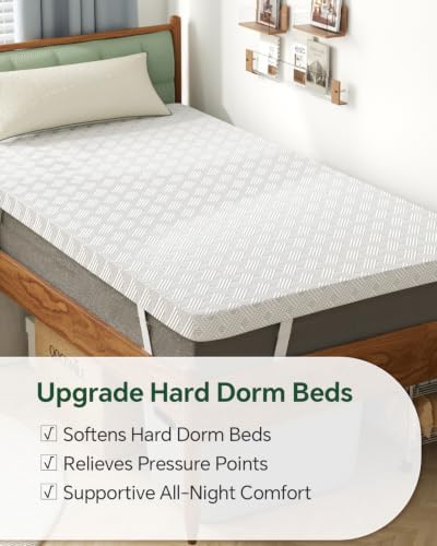 College Dorm Room Essential Twin XL Memory Foam Mattress Topper Pad