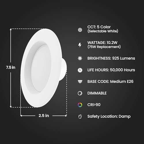 Feit Electric 5/6in LED Recessed Downlight Retrofit Kit, 75W Eq