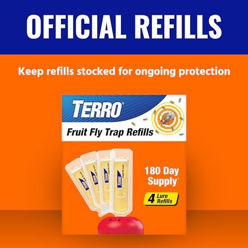 TERRO Fruit Fly Trap Refills, 4 Pack Liquid Bait Replacement for Home