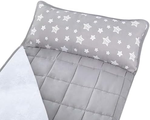 Moonsea Toddler Nap Mat with Pillow and Fleece Minky Blanket Grey