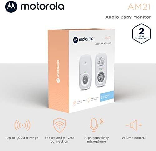 Motorola Nursery Audio Baby Monitor, No WiFi, Long Range 1000 ft, Volume Control, DECT Private Connection, Cry Detection, Portable Battery Parent Unit, Ideal for Safe Monitoring, No App, AM21