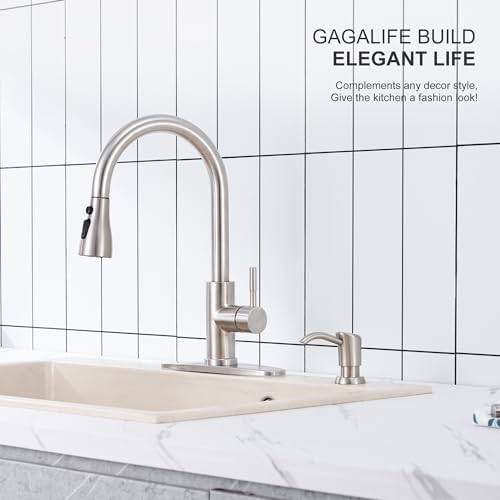 GAGALIFE Dish Soap Dispenser for Kitchen Sink, 17 oz Bottle, Brushed Nickel