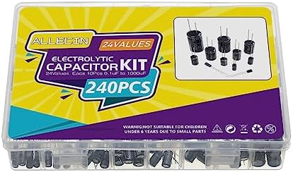 24 Values Electrolytic Capacitor Assortment Kit from 0.1uF to 1000uF 10V 16V 25V 50V in-line Aluminum Capacitors Set