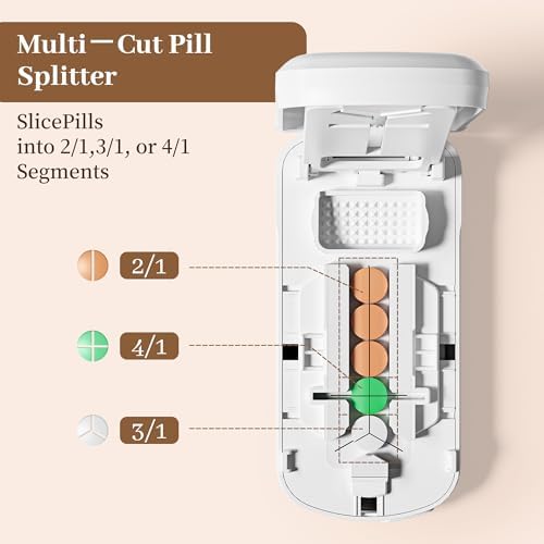 Pill Cutter for Small Pills, Pill Splitter for Tiny Pills - Precisely Cuts into 1/2, 1/3, 1/4 | Portable & Easy-Grip Design