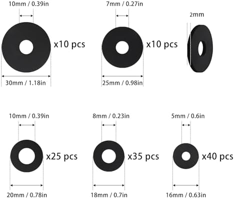 120Pcs Flat Rubber Washers Assortment Kit,16/18/20/25/30mm Black Washer,Vibration Absorbing Pads Sealing Rubber Washers for Faucets Garden Bolts Screws Hose Plumbing Shower Head- 5 Sizes