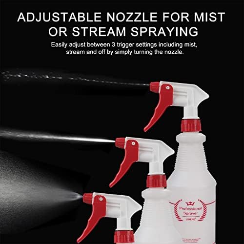Uineko Empty Spray Bottles, Heavy Duty Sprayer, Mist & Stream, 4 Pack 32 Oz