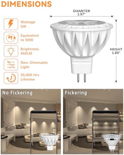 MR16 LED Bulbs 5W GU5.3 12V 2700K Warm White 6 Pack