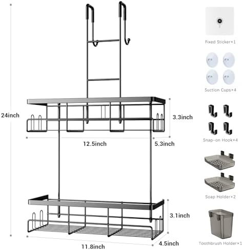 Over the Door Shower Caddy Hanging: No Drill Rustproof Shower Organizer