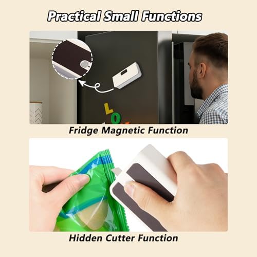 Mini Bag Sealer,Rechargeable Sealer Machine with LED Power Display,Heat Sealer and Cutter with 6 Adjustable Gears,Portable Bag Resealer for Chips Snacks Mylar Bags (White)