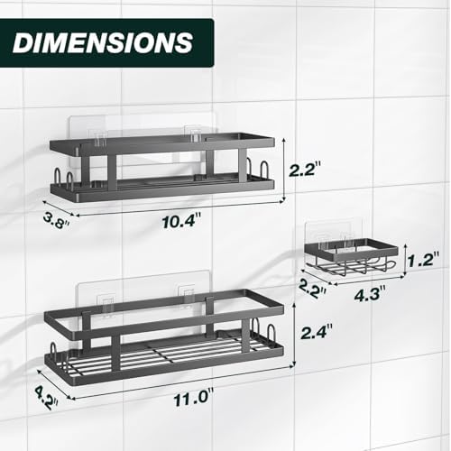 Youvip Adhesive Shower Caddy, Black, 3 Pack