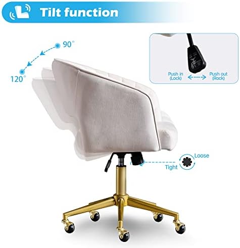 KCC Vanity Chair Velvet Desk Chair with Gold Base for Living Room,Cream