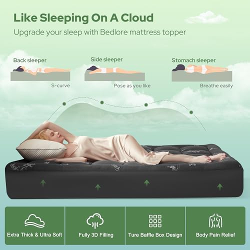 BEDLORE Queen Mattress Topper , Thick Pillow Top Mattress Pad