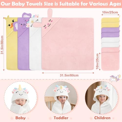 12 PCS Baby Bath Towels Set, Baby Towels for Newborn Bath Essentials Gifts