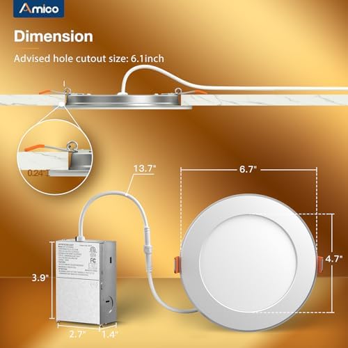 Amico 12 Pack 6 Inch LED Recessed Light with Night Light, 5CCT, 1100LM