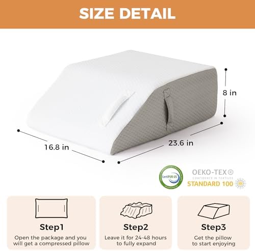 BIEEZZK Leg Elevation Pillow Blood Circulation, 23.6×16.8×8in, White/Grey