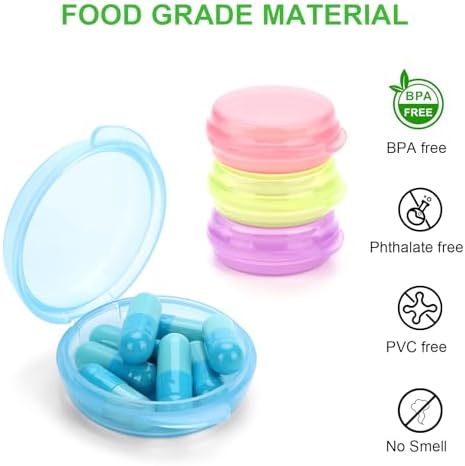 Small Pill Case, 8 Pack Round Pill Storage Boxes, Portable Tiny Pill Organizer Container for Pocket Purse, Compact Plastic Medicine Caddy Dispenser for Work, Caping, Trip, Travel - Colorful