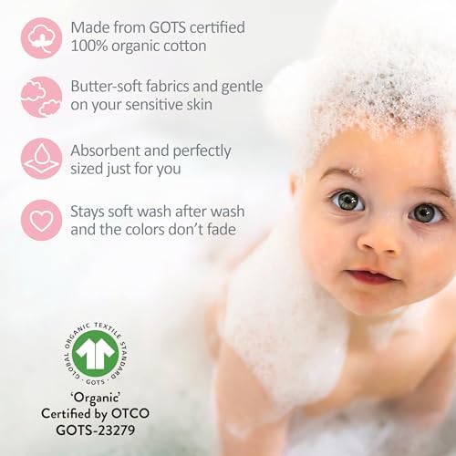 Butterblu River 10-Pack Baby Terry Washcloths 100% Organic Cotton Absorbent for Baby and Toddler Boys & Girls, Sunny Pink Rainbow, One Size