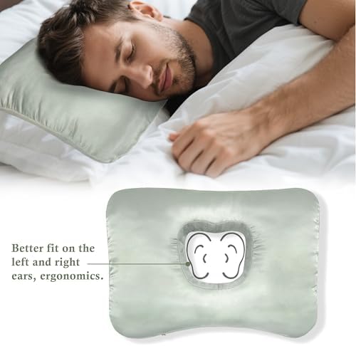Ear Piercing Pillow for Side Sleepers with Ear-Shaped Hole for Ear Pain, Reversible Satin & Cotton Washable and Adjustable Ergonomic Ear Guard Protector for Side Sleeping
