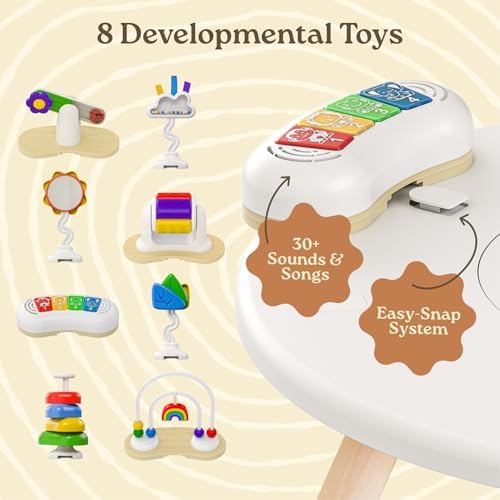 Little Acorn, 4-in-1 Baby Activity Center | Montessori-Inspired Design | 8 Interactive Toys | Tummy Time, Exersaucer & Toddler Table | Shower Gift | Essential (Sun)