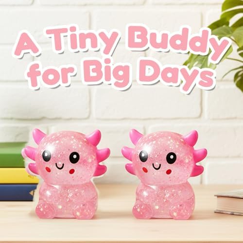 Glitter Axolotls Squishies Toy, Stretchy Axolotls Stress Ball, Fidget Toy for Anxiety Relief and Sensory Play, Pocket Size Squeeze Toys Gift for Kids Teens Adults.(Pink)