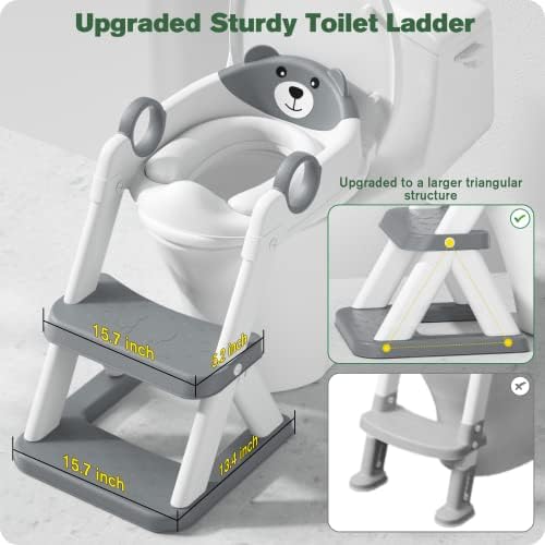 Rabb 1st® Potty Training Seat, Toddler Toilet Seat for Kids Boys Girls, 2 in1 Potty Training Toilet with Step Stool, 6 Adjustable Height, Splash Guard, Stable Triangular Anti-Slip Design(Grey)
