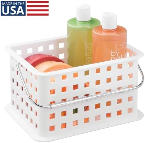 iDesign Portable Shower Caddy Basket with Handle, White