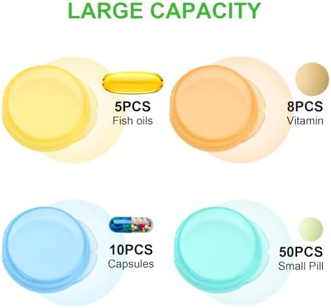 Small Pill Case, 8 Pack Round Pill Storage Boxes, Portable Tiny Pill Organizer Container for Pocket Purse, Compact Plastic Medicine Caddy Dispenser for Work, Caping, Trip, Travel - Colorful