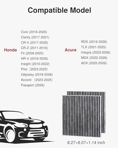 Puroma 2 Cabin Air Filter Activated Carbon for CP182 CF11182 Honda Acura