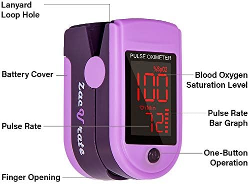 Zacurate Pro Series 500DL Fingertip Pulse Oximeter Blood Oxygen Saturation Monitor with Silicone Cover, Batteries and Lanyard (Mystic Purple)