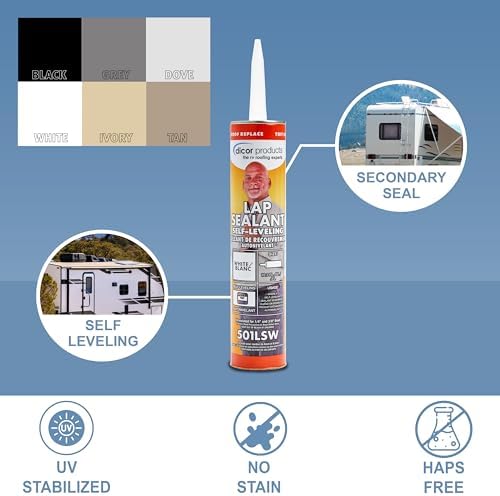 Dicor 501LSW-1 Self-Leveling Lap Sealant, White, 10.3 Oz, RV Roofing