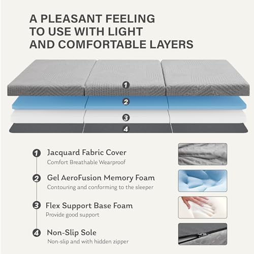 MLILY Twin Trifold Mattress, 4 Inch Foldable Gel Memory Foam Mattress