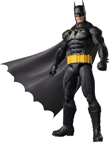 Mattel DC 12-Inch Batman Action Figure, Black Batsuit with Yellow Belt & Fabric Cape, Detailed Design & 7 Points of Articulation