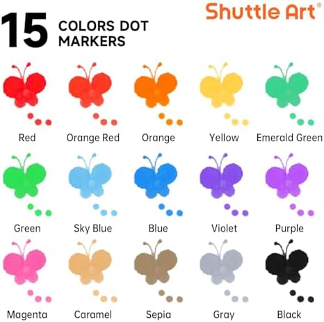 Shuttle Art Dot Markers, 15 Colors Washable Markers for Toddlers,Bingo Daubers Supplies Kids Preschool Children, Non Toxic Water-Based