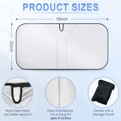 SINGARO 300T Universal Car Windshield Sun Shade, Foldable Reflective for Windshield & Window Shades with Overlapping Design, Car Interior Accessories (58" L x 32" W)