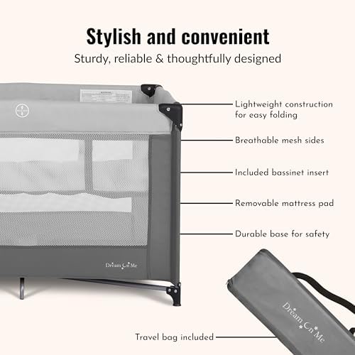 Dream On Me Zazzy Portable Baby Playard with Bassinet, Travel Carry Bag