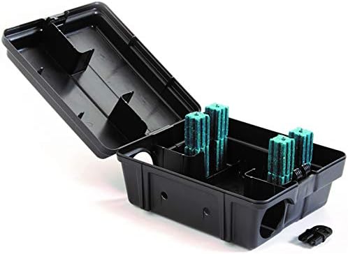 Tomcat Outpost rat bait station, set of 6, lockable tamper-resistant, vertical or horizontal mount, black, 8.5" x 7" x 5"