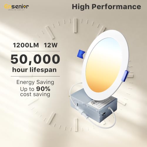 Ensenior 12 Pack 6 Inch LED Recessed Ceiling Light, 5CCT, 1200LM 12W 120V