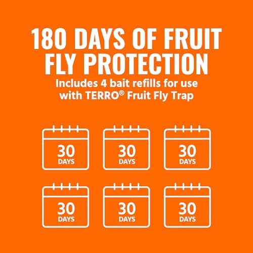 TERRO Fruit Fly Trap Refills, 4 Pack Liquid Bait Replacement for Home