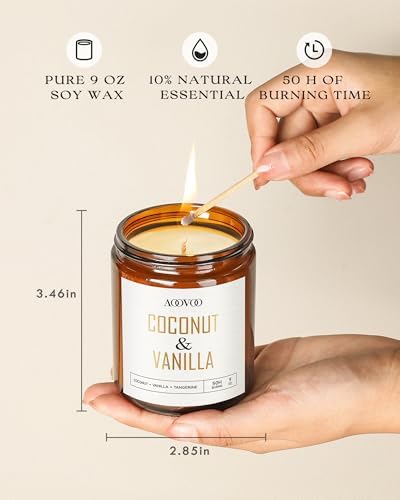 AOOVOO Coconut Vanilla Candles - 9 oz Scented Candles