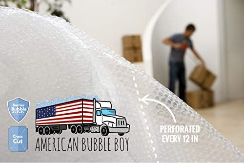 4 large rolls of Bubble Wrap total 700 feet, small bubbles 3/16 cushioning, 700 ft, heavy duty, perforated Every 12" Made in the USA by American Bubble Boy, bulk packaging wrap for moving and shipping