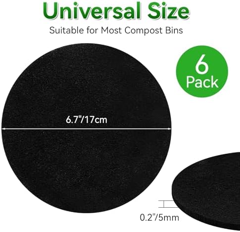 6 Pack 6.7 Inch Charcoal Filter for Kitchen Compost Bin Countertop Bucket