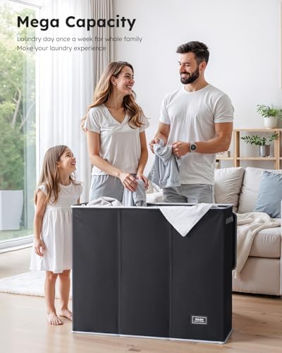SOLEDI Large Laundry hamper 3 Section with Laundry Bag, XL Clothes Basket