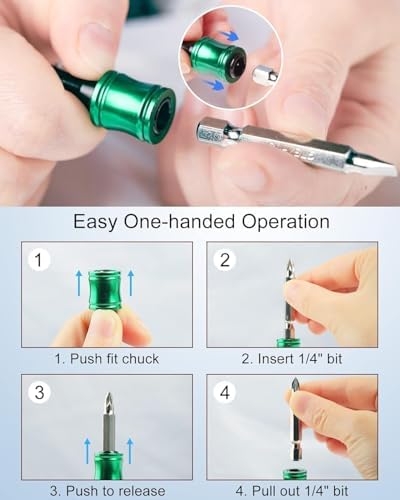 Push to Unlock,Katerk 6pcs 1/4 inch Hex Shank Aluminum Alloy Screwdriver Bit Holder Light-Weight Quick-Change Extension Bar Keychain Drill Screw Adapter Portable,Black Carabiner,Tool Gifts for Men