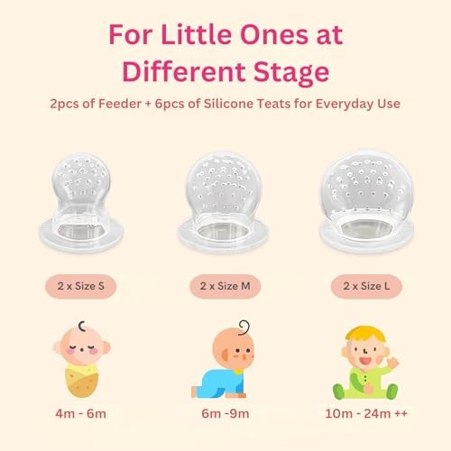 NatureBond Baby Food Feeder/Fruit Feeder Pacifier Nibbler (2 Pack) - Infant Teething Toy Teether Weaning in Appetizing Colors | + Additional Silicone Sacs