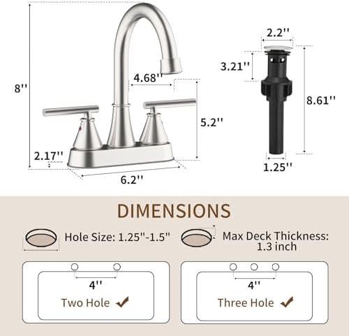 Bathroom Sink Faucet 4 Inch 2 Handle Centerset Brushed Gold Lead-Free Modern Bathroom Faucet Vanity Faucet with Pop-up Drain Stopper and Supply Hoses