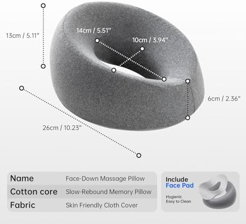 xiaomubiao Face Down Pillows for Massage Table, Massage Headrest for Bed, Face Pillow for Stomach Sleeping, BBL Pillow After Surgery Post Eye Surgery & Vitrectomy Recovery, Removable Cover Grey
