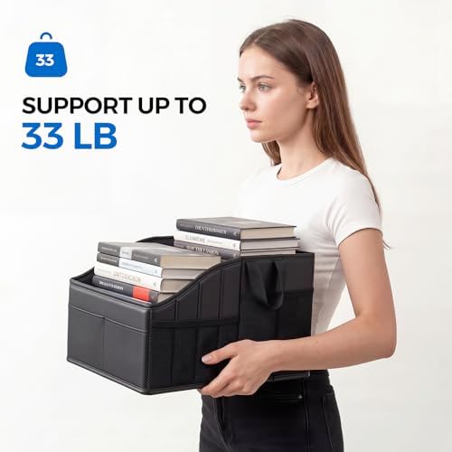 WHHMK Sturdy Leather Car Storage Support Up to 33 LB of Weight, Black