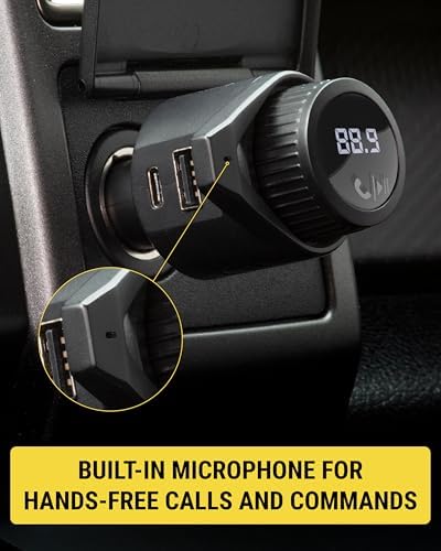 Scosche BTFM9 FM Bluetooth Transmitter Car, Dual 12W USB-C and USB-A Charging Ports, Fast Type C Car Charger, Wireless Radio Bluetooth Adapter, Hands-Free Kit for Calls, Siri and Google Assistant