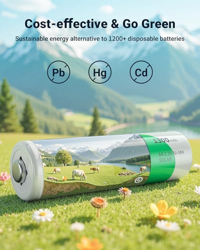 EBL Solar AA Battery Rechargeable Batteries for Solar Lights, 12 Pack